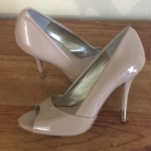 Nude Patent Leather BCBGeneration Peep-Toe Heels
